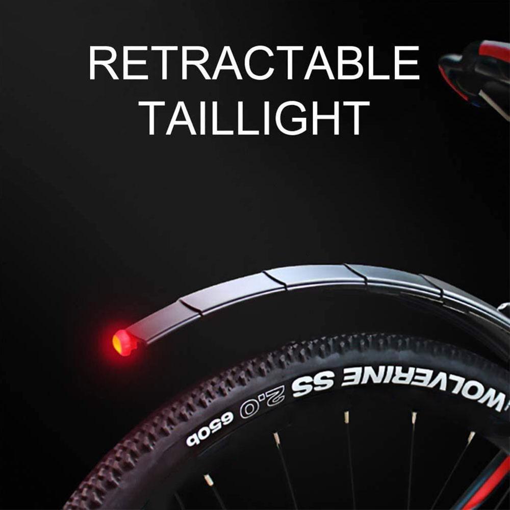 Bicycle retractable mudguard with taillights